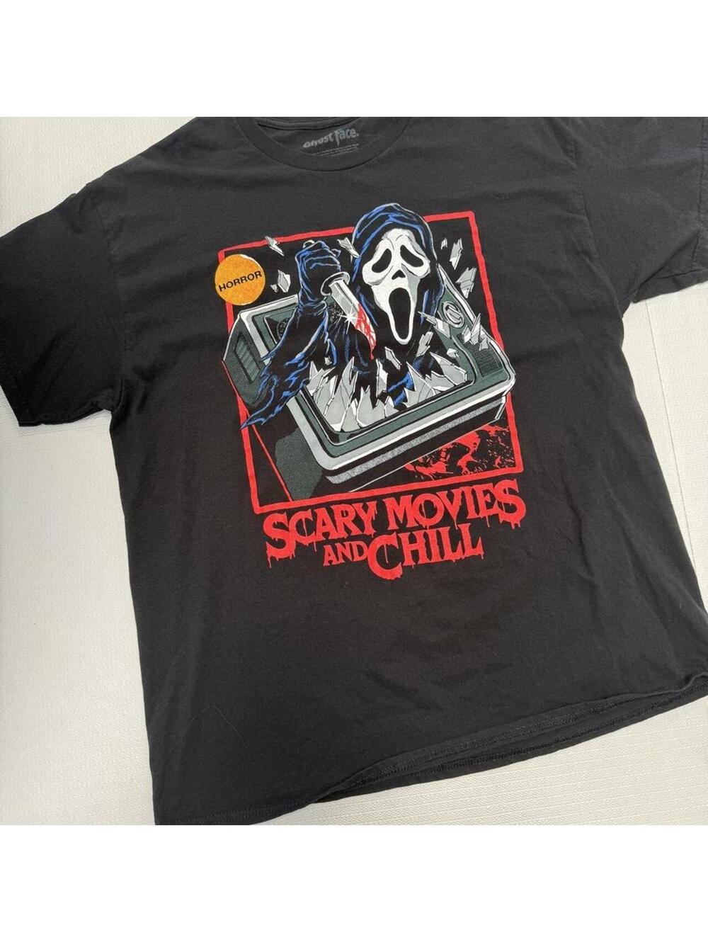 Ghost Face Scary Movies and Chill Tee XL Black